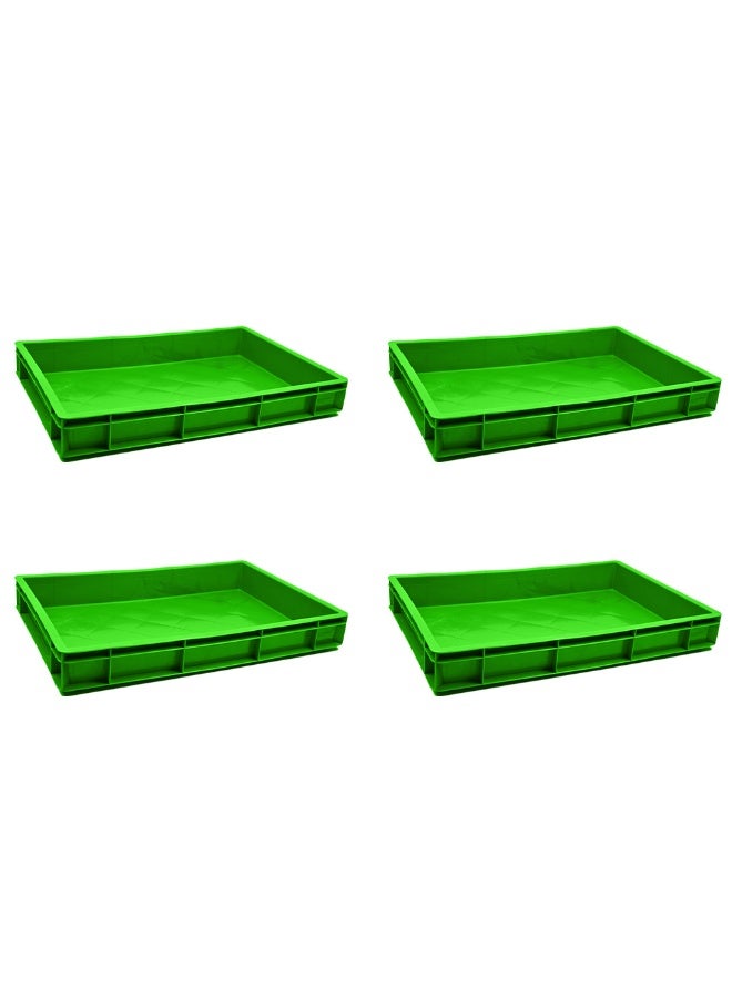 Plastica Industries LLC 4pcs of Plastic Storage Crate 600x400x80mm Stackable Food Grade Catering Crate, Heavy Duty - Green - Image 1